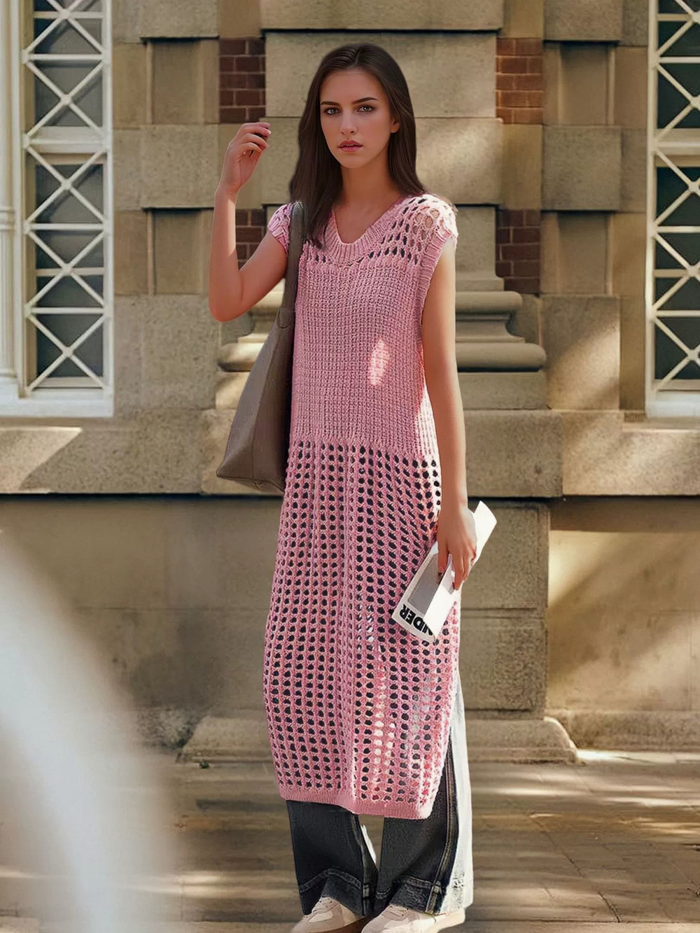 ZARA Beach Style Hollow Out Slit Knit Layered Dress